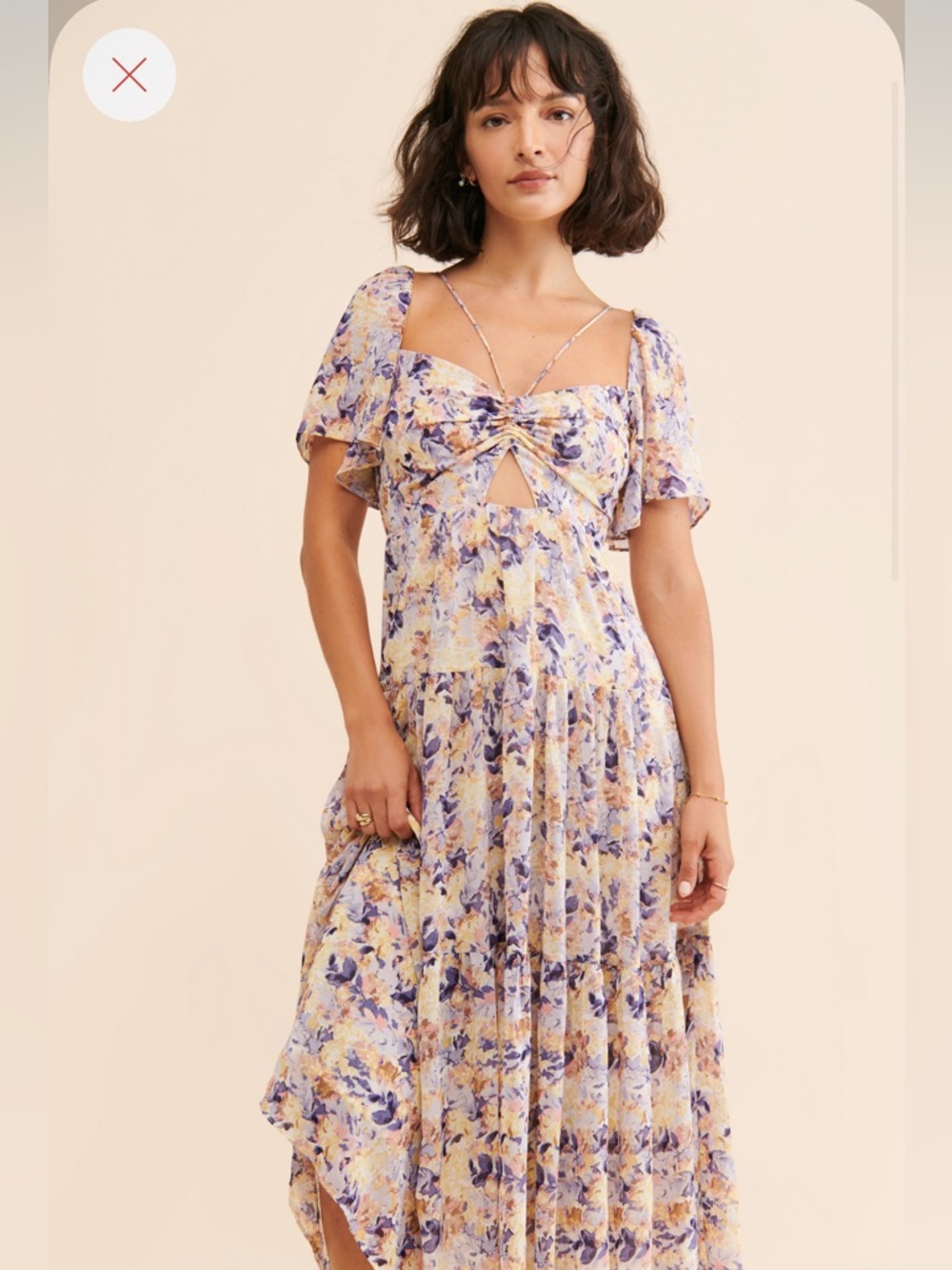 Astr The Label Floral Dress Vacation Tropical Cut-Out Flutter Sleeve Boho Size L